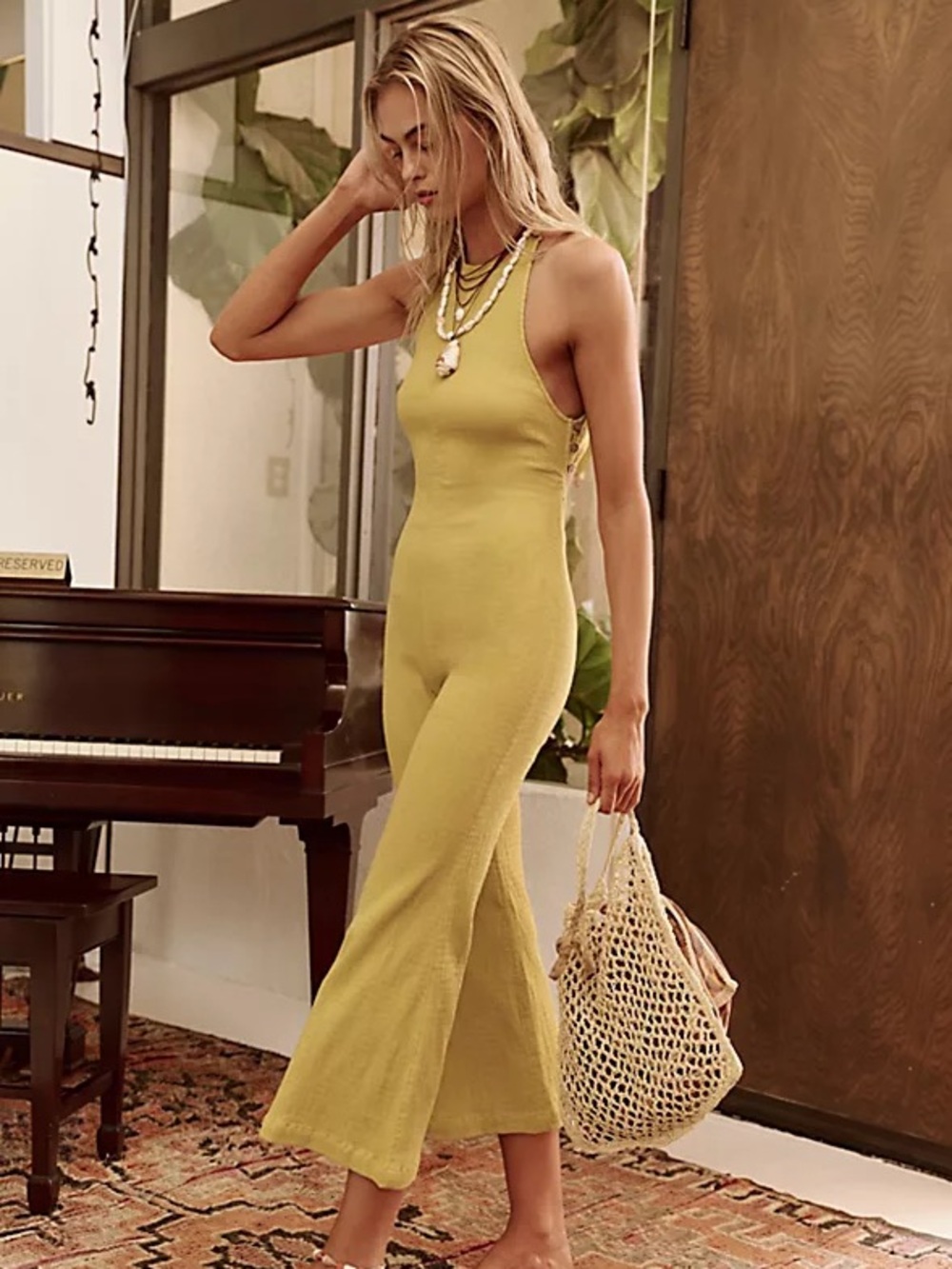 Free People Olive Green Ribbed Halter Jumpsuit